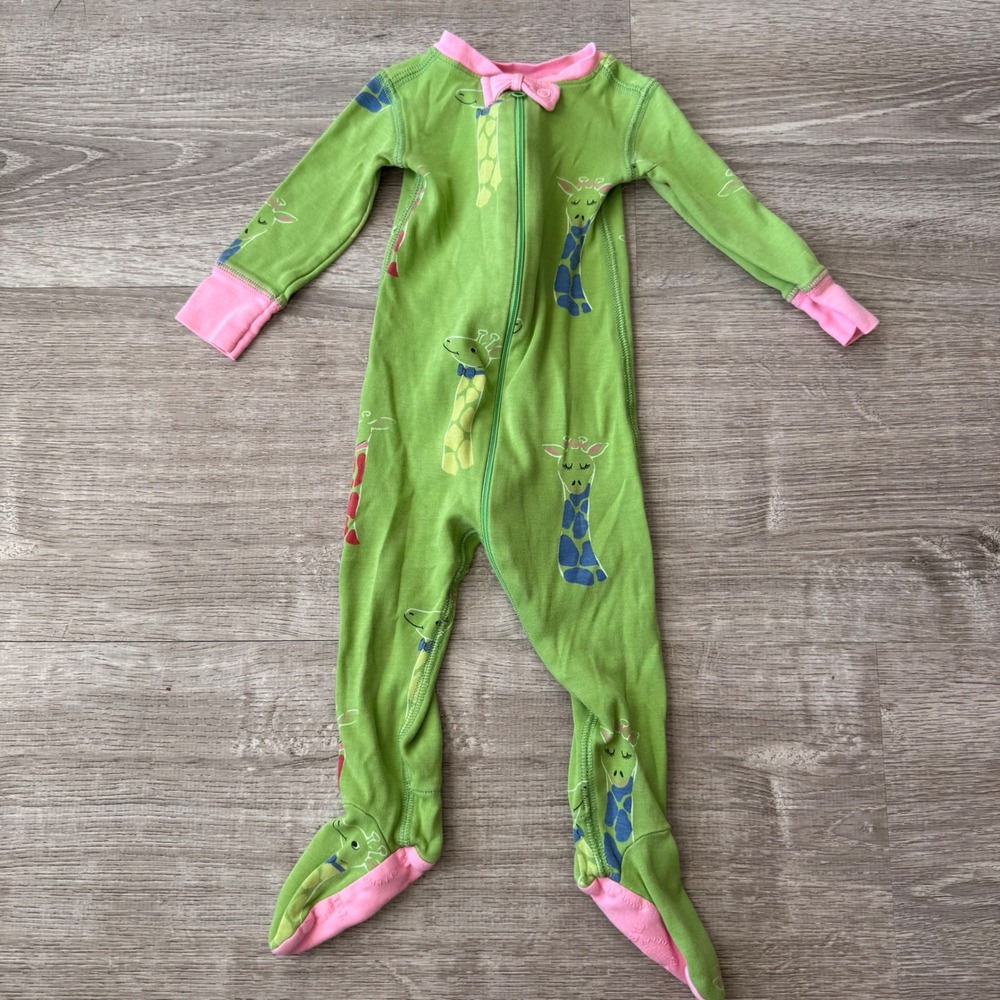 The Beaufort Bonnet Company Giraffe Pima Cotton Footie Sleeper Green Pink 3-6M